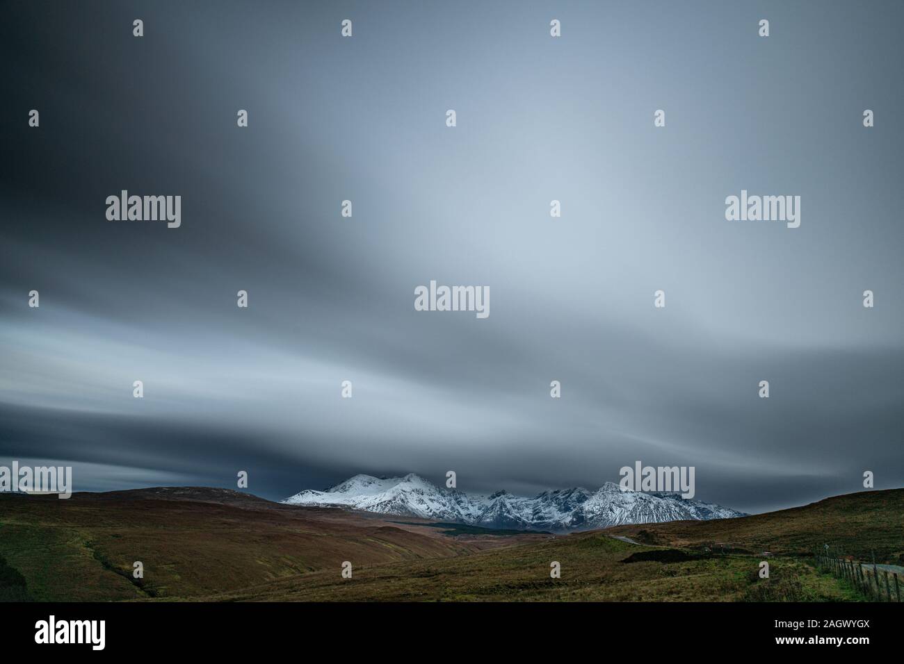 Sturm über die Cuillin Mountains, Insel Skye, Schottland Stockfoto