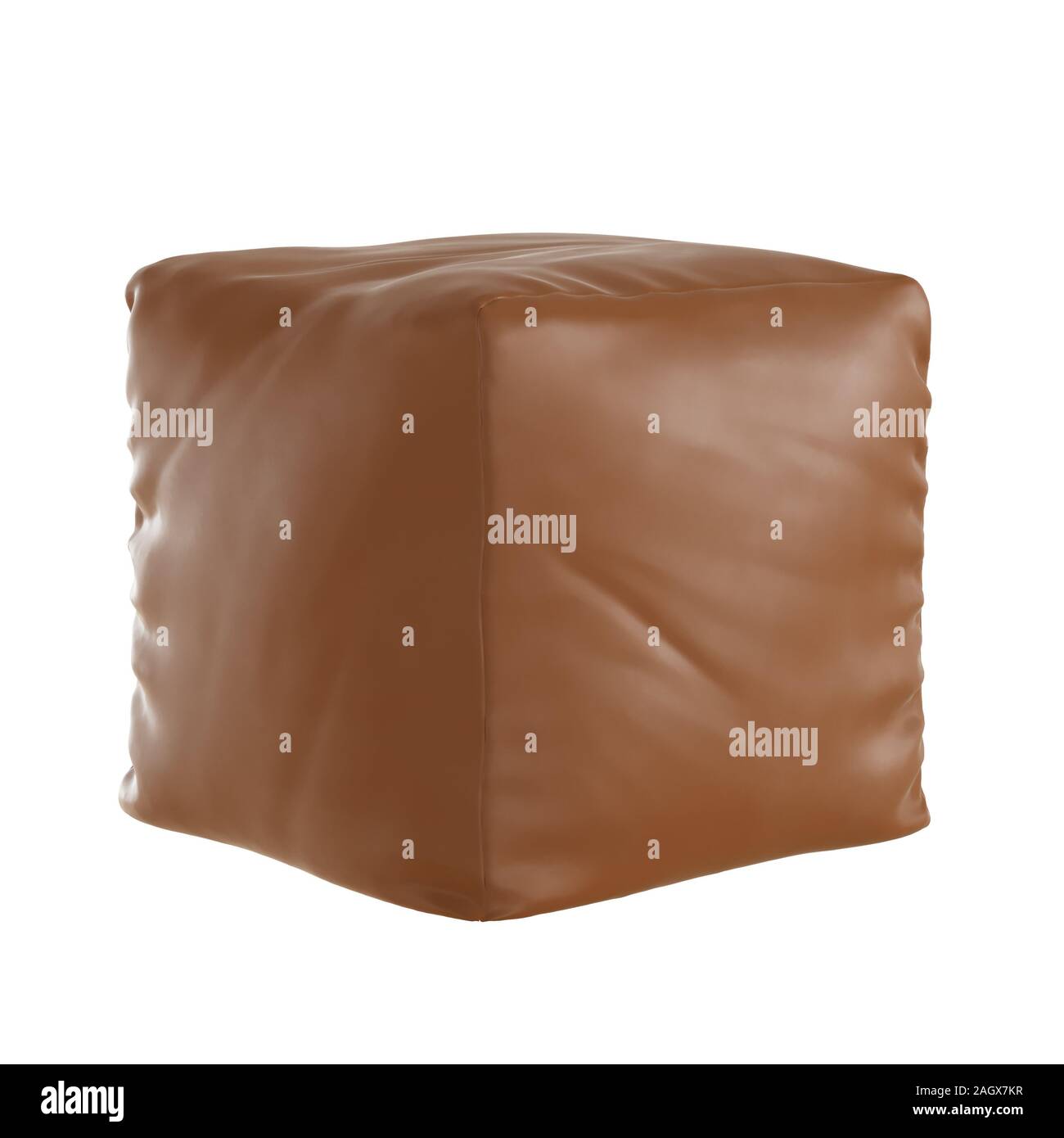 Square Leder braun Pouf auf weißem Hintergrund. 3D-Rendering Stockfoto