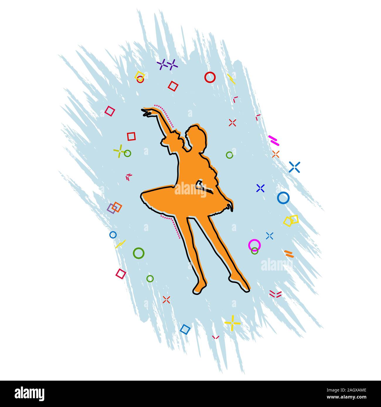 Ballerina Symbol. Comic Style Icon mit splash Wirkung. Flat Style. Auf weissem Hintergrund. Stock Vektor