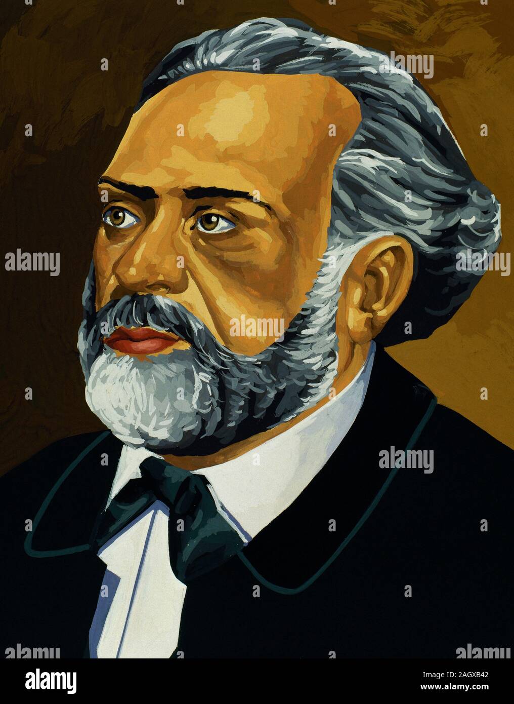 Berthold Auerbach (1812-1882). Der deutsch-jüdische Dichter und Autor. Begründer der Deutschen' Tendenz Roman". Porträt. Zeichnung und Aquarell von der Spanischen illustrator Francisco Fonollosa (d. Ende 20. Jahrhundert). Stockfoto