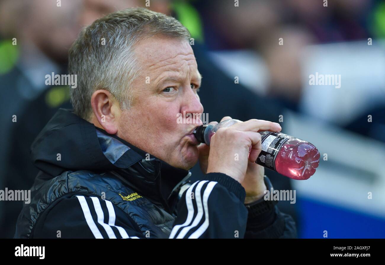 Sheffield United Manager Chris Wilder während der Premier League Match zwischen Brighton und Hove Albion und Sheffield United an der Amex Stadion Brighton, UK - Dezember 2019 21 - nur für den redaktionellen Gebrauch bestimmt. Kein Merchandising. Für Fußball Bilder FA und Premier League Einschränkungen Inc. kein Internet/Mobile Nutzung ohne fapl Lizenz - für Details Kontakt Fußball Dataco Stockfoto