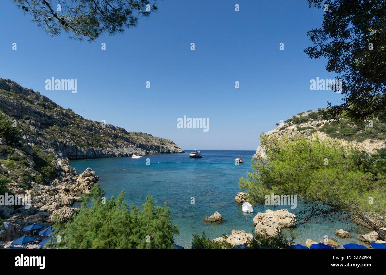 Anthony-Quinn-Bucht ist heute der Name für sterben Vagies-Bucht an der Ostkueste der griechischen Insel Rhodos. Stockfoto