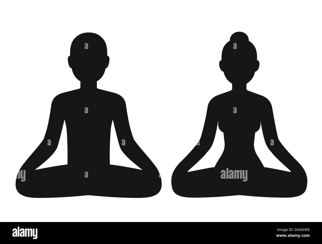 Der Mann und die Frau sitzt im Lotussitz meditieren, stilisierte Körperform Silhouette. Einfachen vektor Symbole auf dem weißen isoliert. Achtsamkeit und Meditation clip Stock Vektor