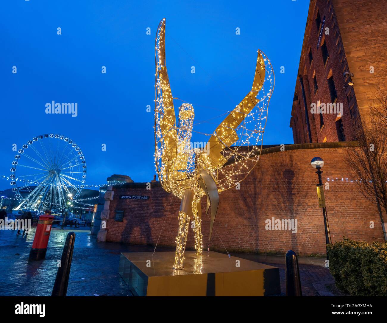 Liverpool Albert Dock komplex Weihnachtsbeleuchtung. Stockfoto