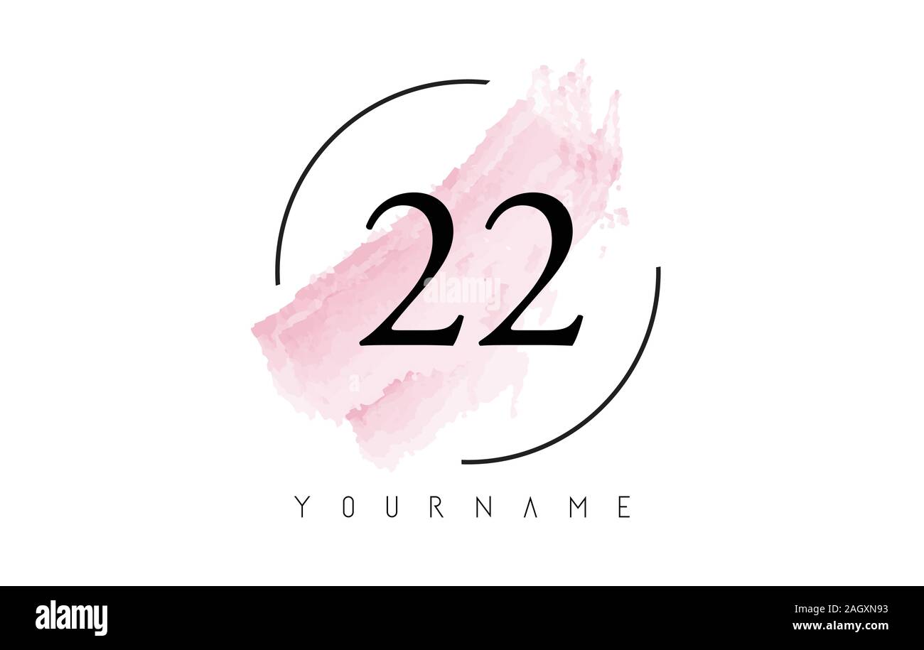 Nummer 22 Aquarell Schlaganfall Logo mit runder Form und Pastell rosa Pinsel Vektor Design Stock Vektor