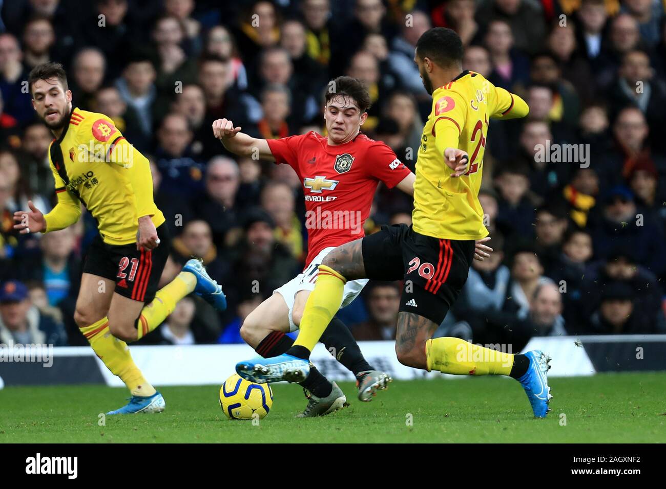 Watford, UK. 22. Dezember 2019. Daniel James von Manchester United in der Premier League Match zwischen Watford und Manchester United an der Vicarage Road, Watford am Sonntag, den 22. Dezember 2019. (Credit: Leila Coker | MI Nachrichten) das Fotografieren dürfen nur für Zeitung und/oder Zeitschrift redaktionelle Zwecke verwendet werden, eine Lizenz für die gewerbliche Nutzung Kreditkarte erforderlich: MI Nachrichten & Sport/Alamy leben Nachrichten Stockfoto