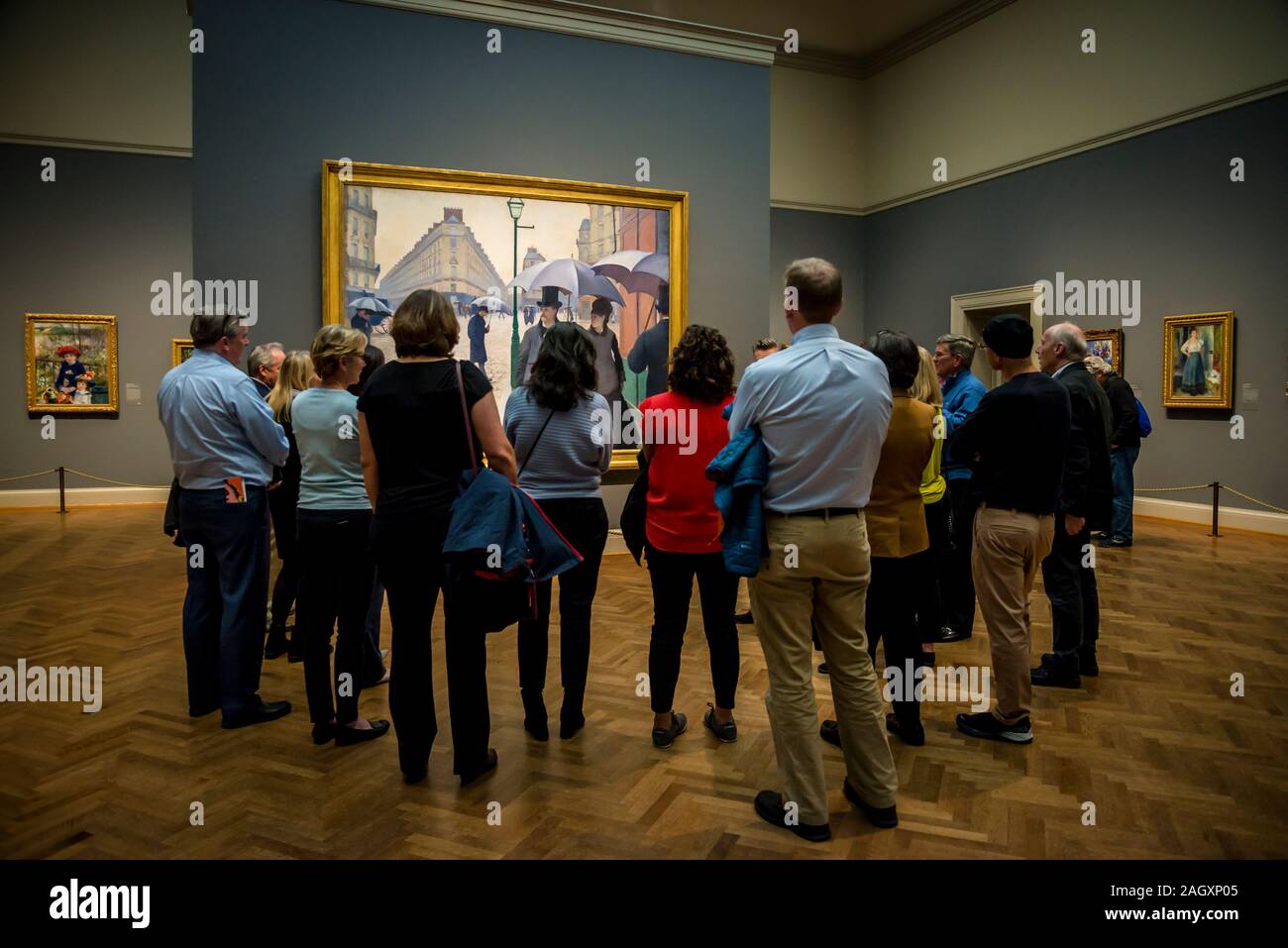 Besucher Gustave Caillebotte Gemälde "Pariser Straße; regnerischen Tag", 1877, das Kunst Institut von Chicago, Chicago, Illinois, USA Stockfoto