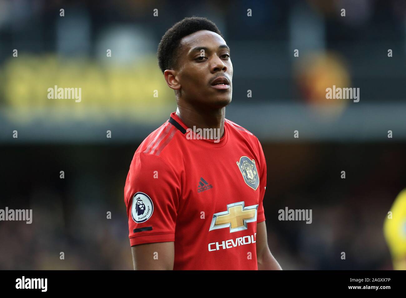 Watford, UK. 22. Dezember 2019. Anthony Martial von Manchester United in der Premier League Match zwischen Watford und Manchester United an der Vicarage Road, Watford am Sonntag, den 22. Dezember 2019. (Credit: Leila Coker | MI Nachrichten) das Fotografieren dürfen nur für Zeitung und/oder Zeitschrift redaktionelle Zwecke verwendet werden, eine Lizenz für die gewerbliche Nutzung Kreditkarte erforderlich: MI Nachrichten & Sport/Alamy leben Nachrichten Stockfoto