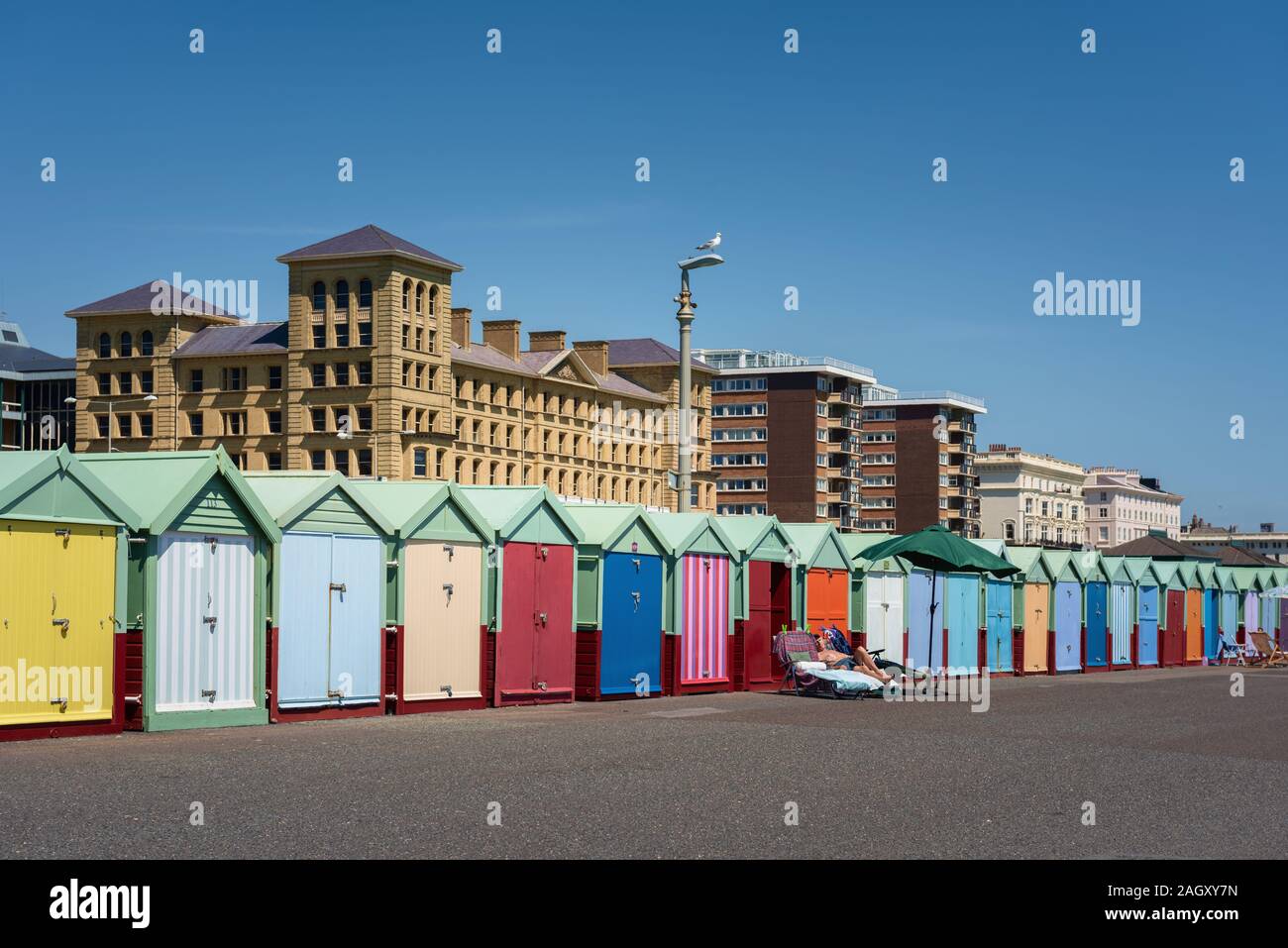 Brighton Beach Huts, Großbritannien Stockfoto