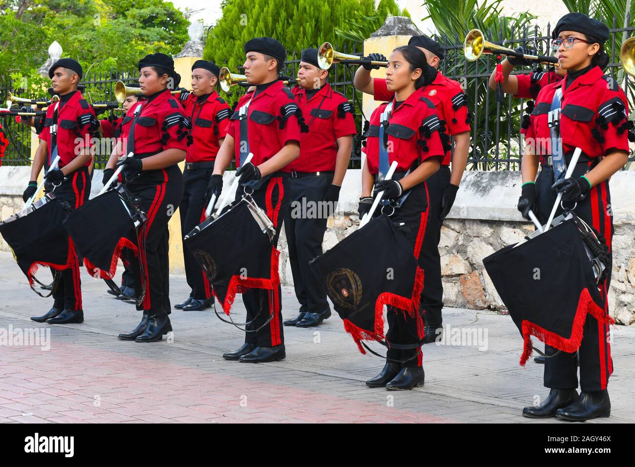 Marching Band, Aniversario del Inicio de la Revolución Mexicana, Merida, Mexiko Stockfoto