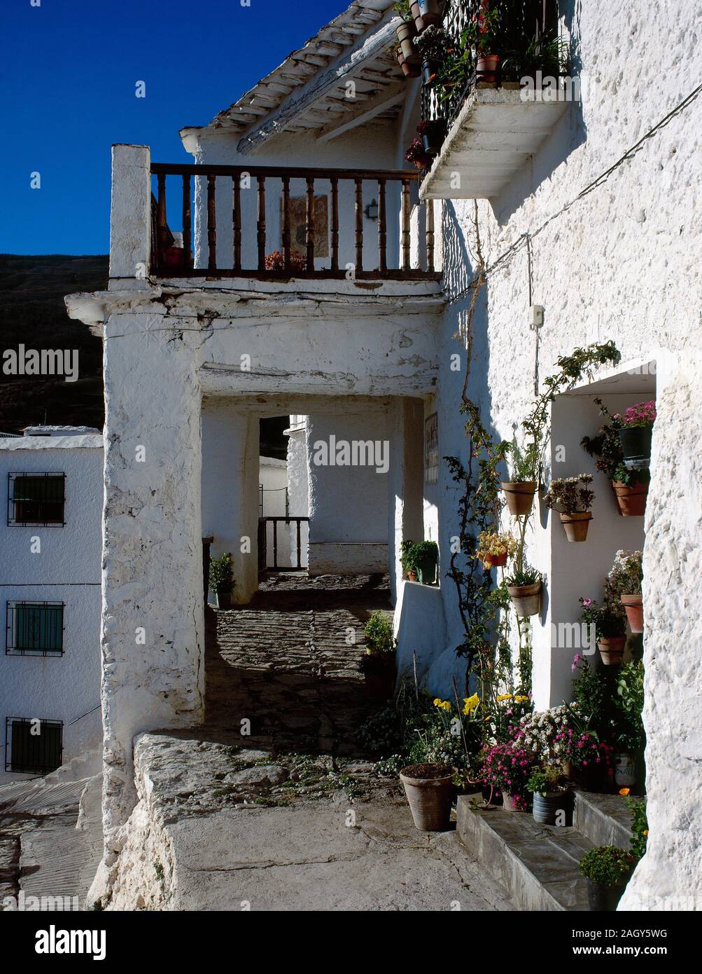 Pedro Antonio de Alarcon (1833-1891). Spanische Schriftsteller. Pedro Antonio de Alarcon Museum. Außenansicht des Hauses - Museum, architektonischen Details. Capileira, Provinz Granada, Andalusien, Spanien. Stockfoto