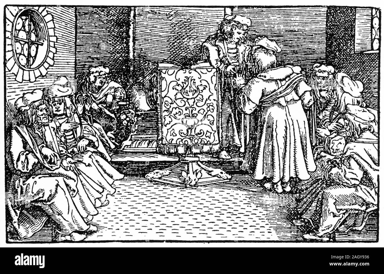 Kupferstich von Martin Luther sein Doktorat der Theologie erhalten. Luther ging auf die Anstifter der protestantischen Reformation geworden. Stockfoto