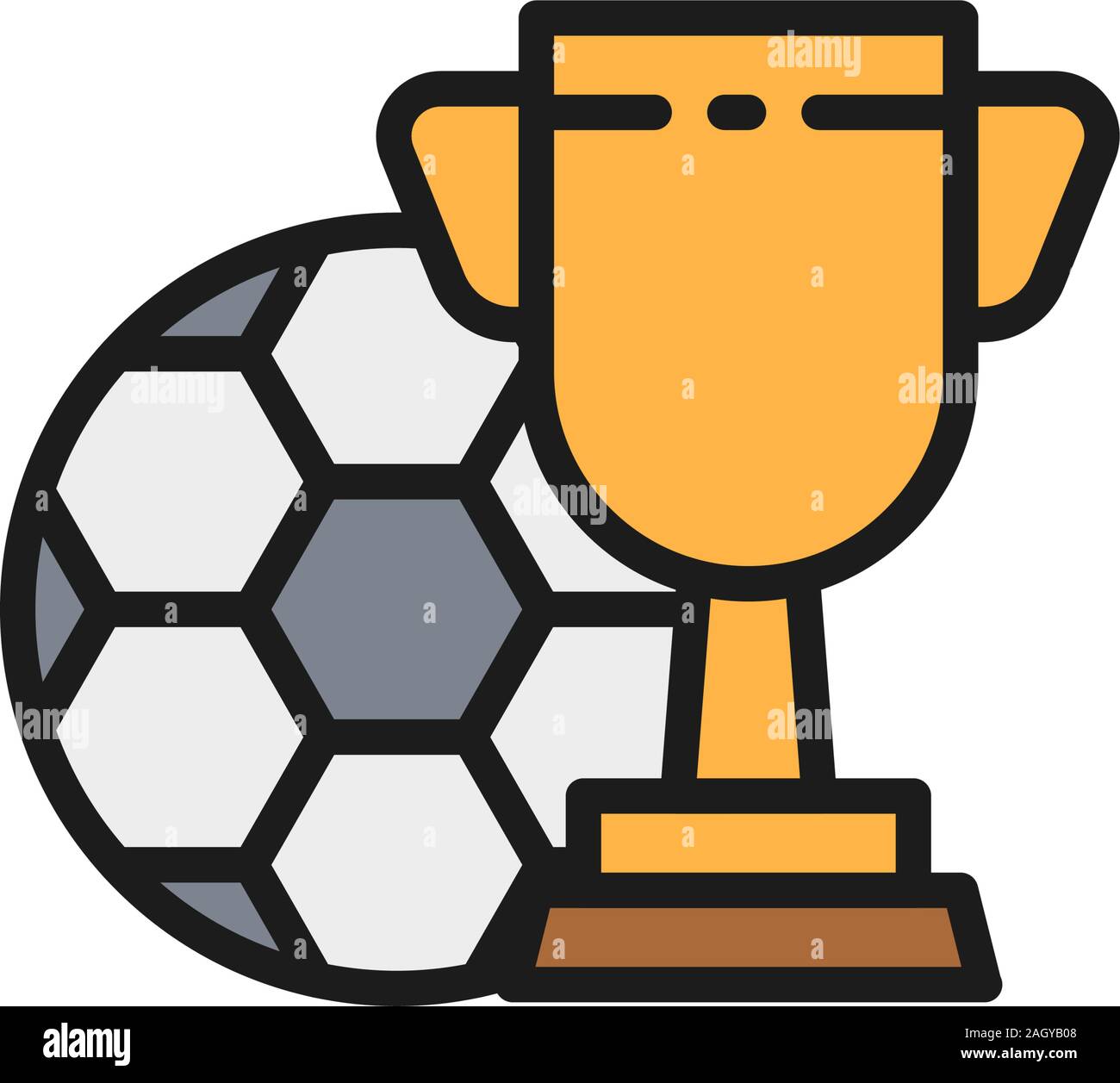 Fußball mit Pokal Schale flach Farbe Symbol Leitung. Stock Vektor