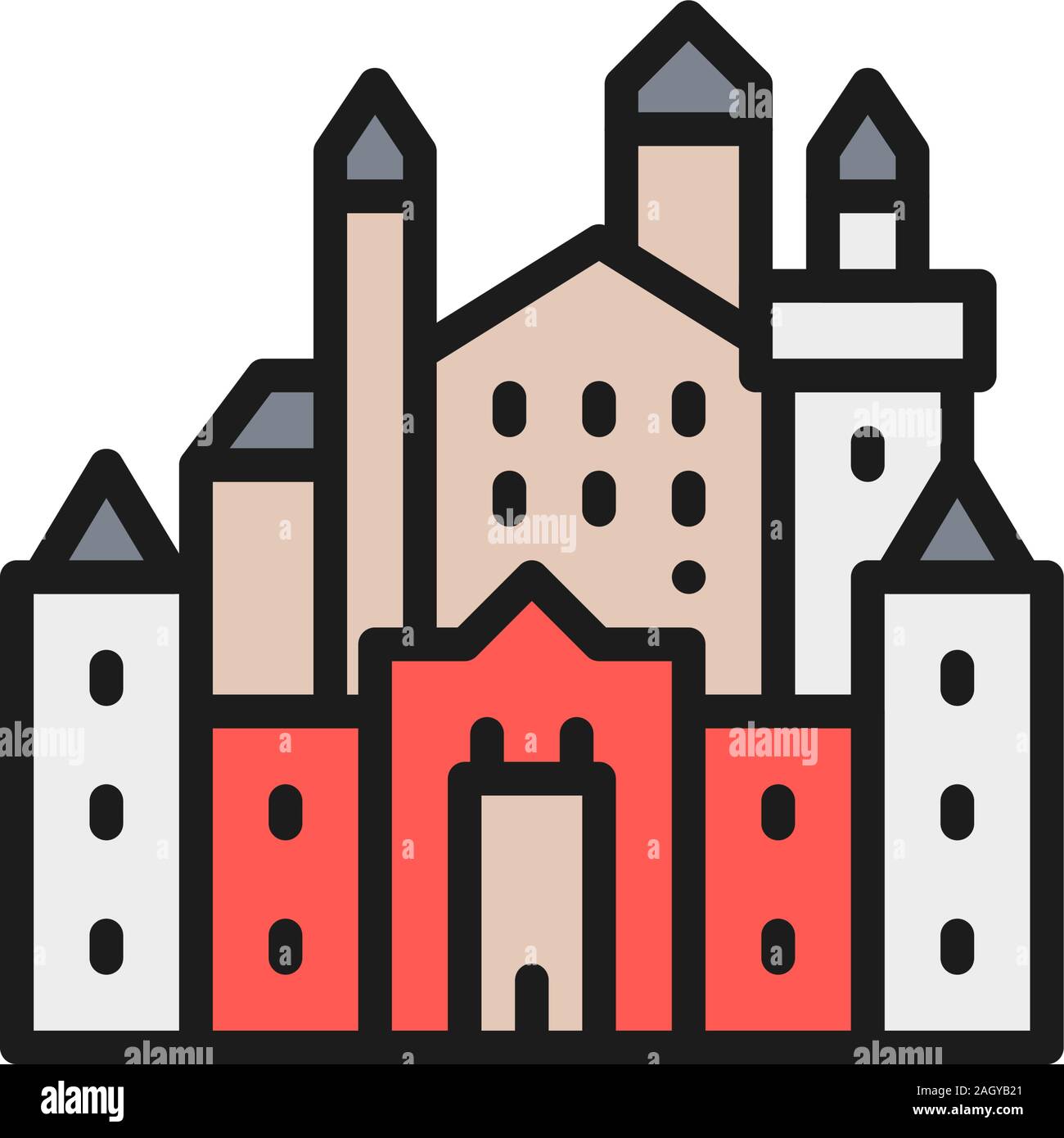 Schloss Neuschwanstein, Hohenschwangau, Deutschland Wohnung Color Line Symbol. Stock Vektor