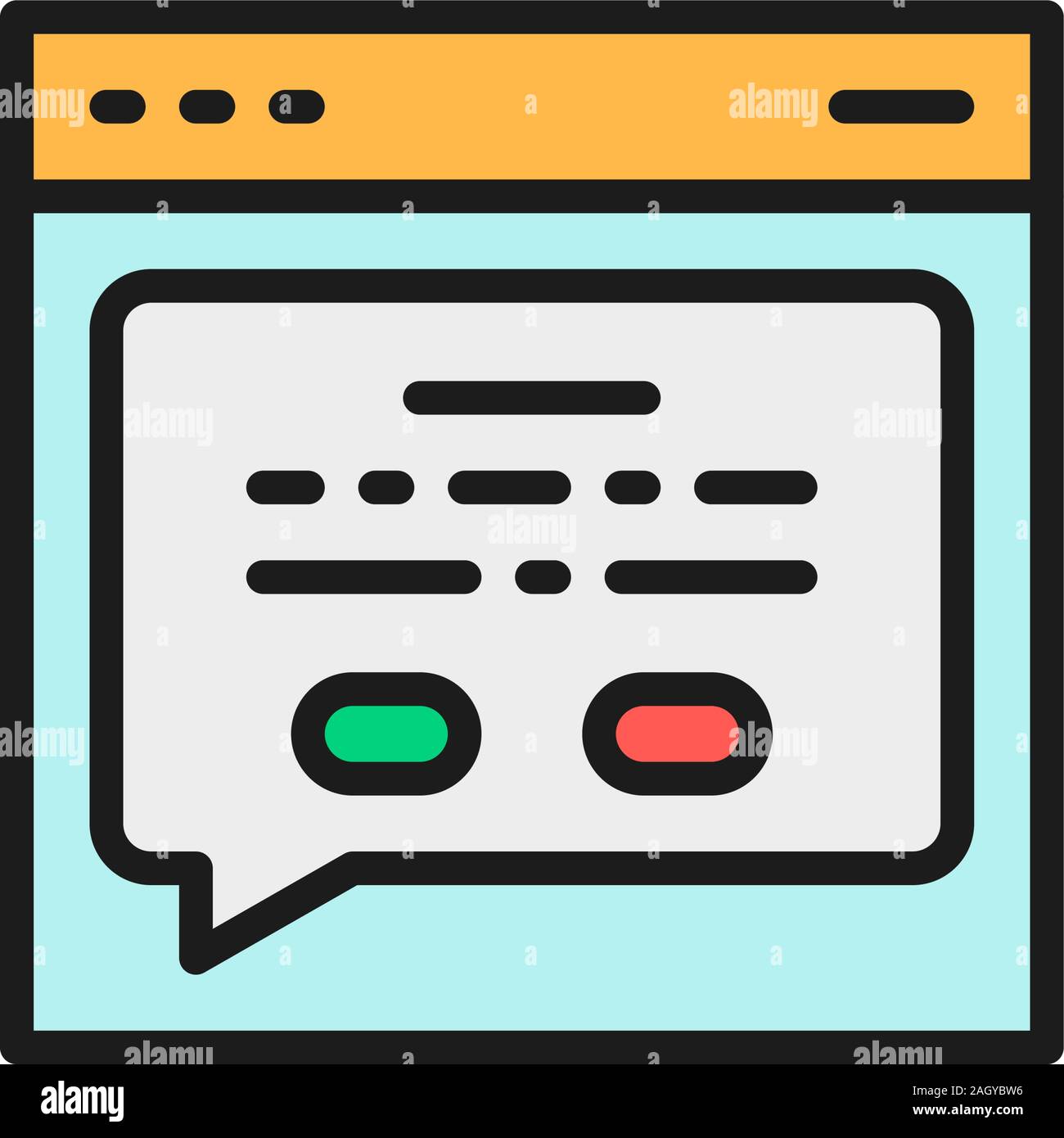 Web Seite mit einer Nachricht, feedback Flachbild Color Line Symbol. Stock Vektor