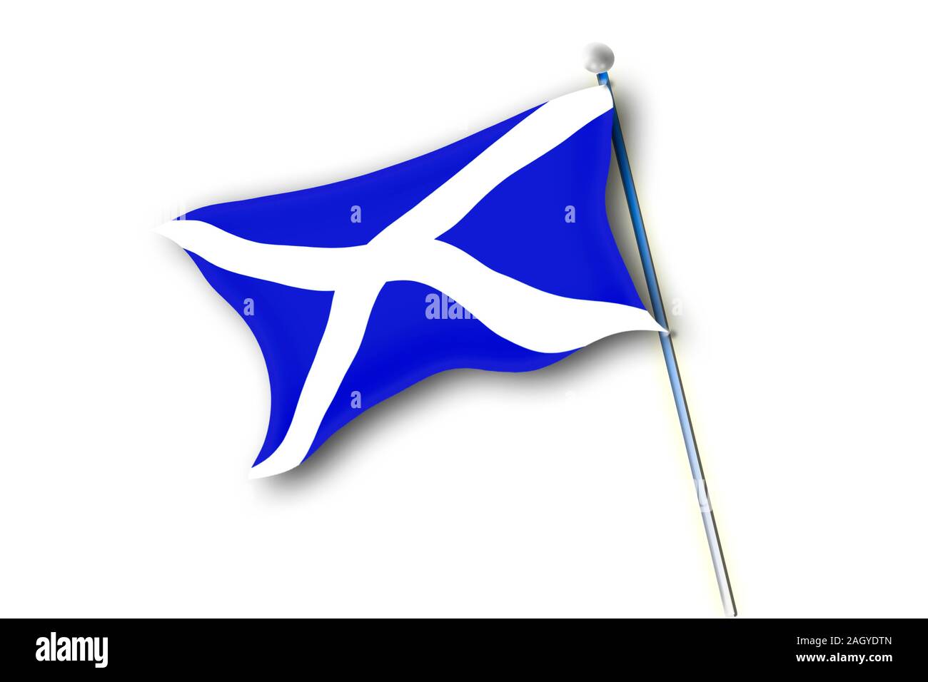 Schottische Flagge schwenkten auf weißem Hintergrund Stockfoto