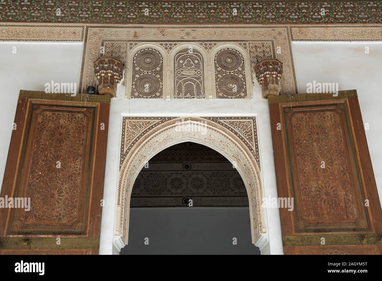 Architektonische Details, Bahia Palast, UNESCO-Weltkulturerbe, Marrakesch, Marrakesch, Marokko, Nordafrika Stockfoto