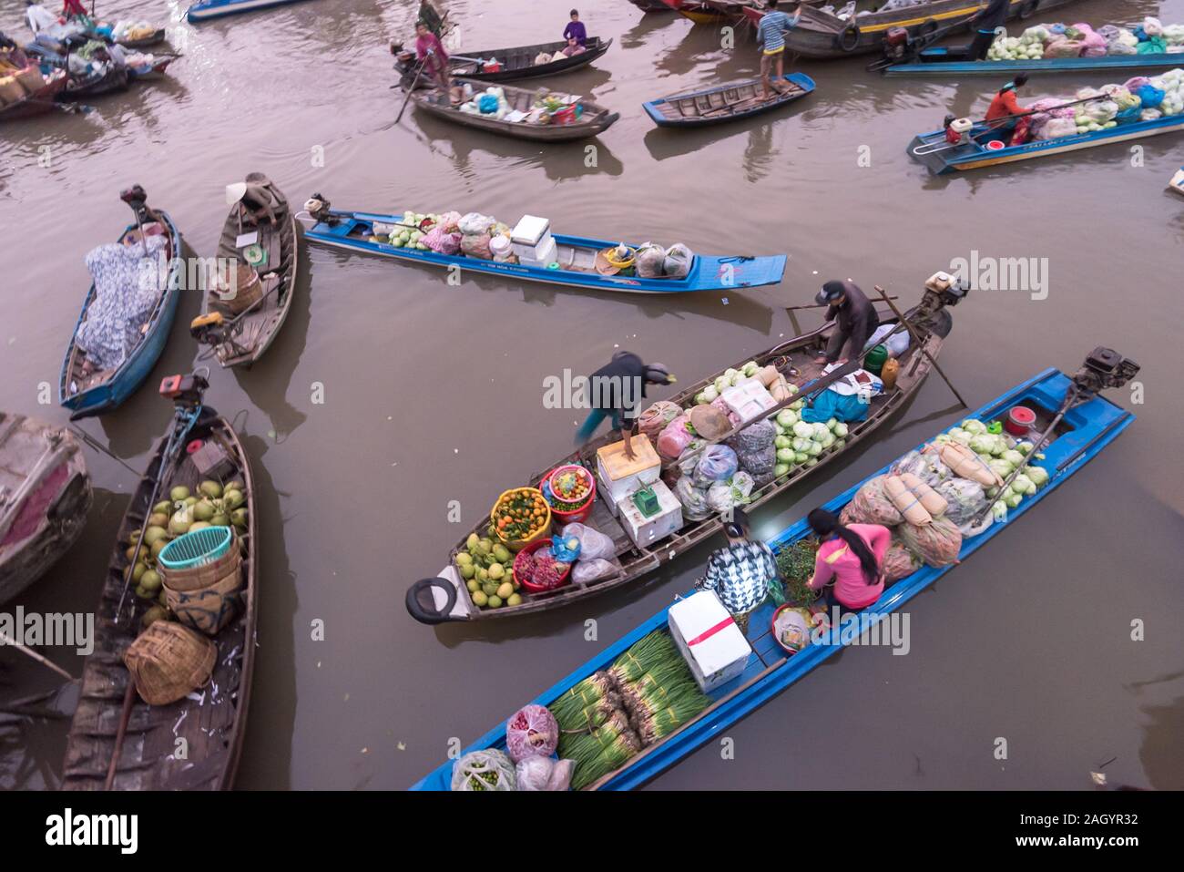 Can Tho, Vietnam . Februar 11, 2018. Phong Dien schwimmender Markt sehr berühmt im Mekong Delta Stockfoto