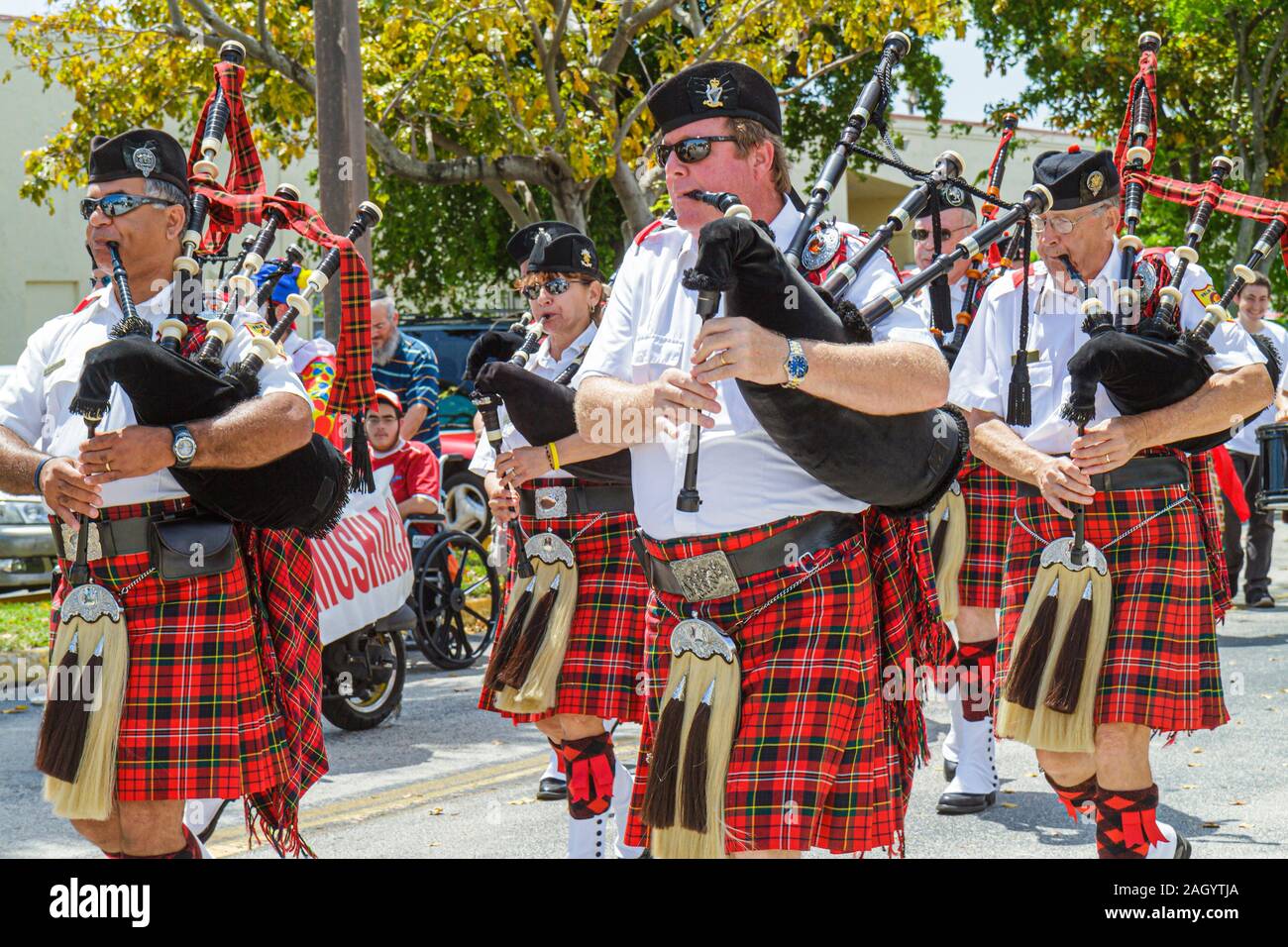 Miami Hallandale Florida, South Florida Jewish Community, lag B'omer Jewish Unity Parade & Fair, schottisch, Dudelsack, Band, FL100502050 Stockfoto