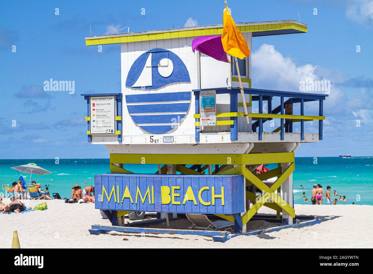 Miami Beach Florida, Atlantic Ocean Wasser Rettungsschwimmer Station, Hütte, Besucher reisen Reise Reise Tourismus Tourismus Wahrzeichen Kultur Kultur Kultur, vaca Stockfoto