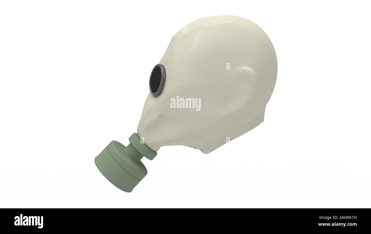 3D-Rendering für eine Gasmaske in einem weißem Hintergrund Stockfoto