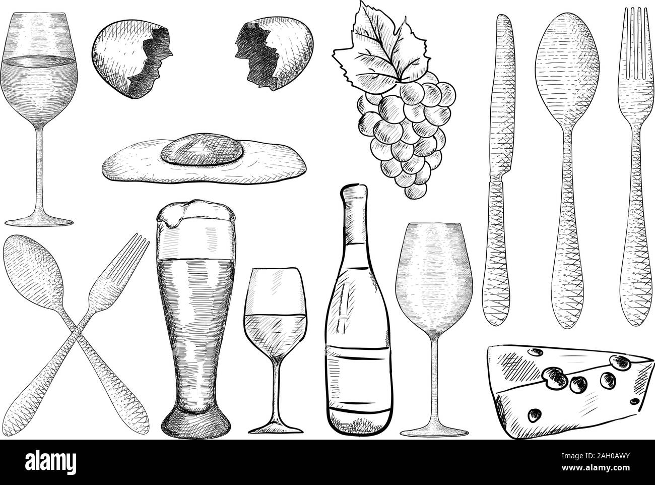 Essen ein Doodle. Cafe Menü. Hand gezeichnete Skizze. Vector Illustration Stock Vektor