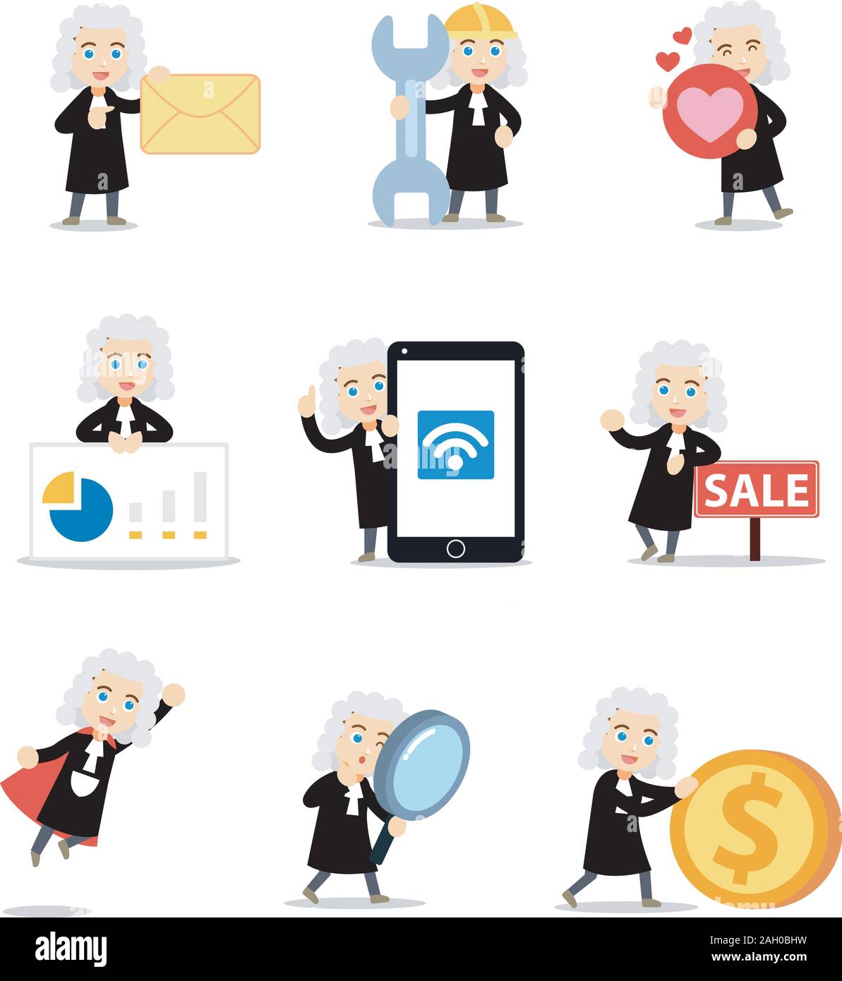 Einstellen des Menschen Charakter mit Richter. Stock Vektor