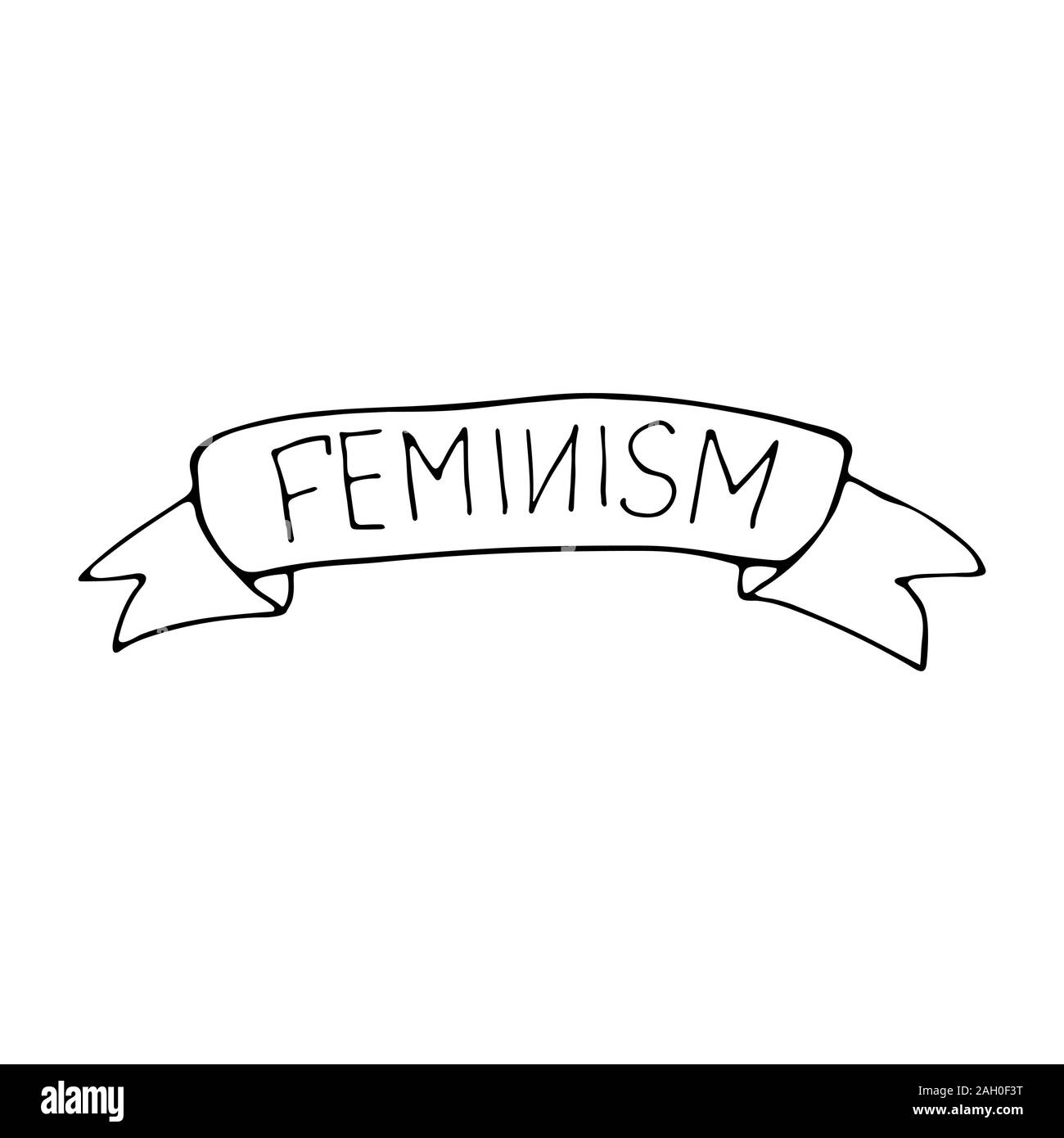 Band mit der Aufschrift Feminismus. Der Kampf für das Recht auf Gleichbehandlung. Protest Abbildung: Konzept Stock Vektor