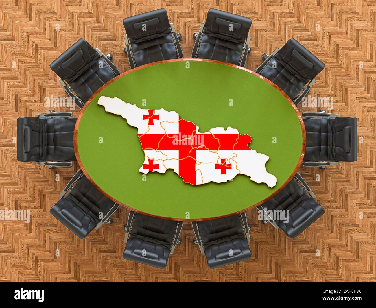 Georgische Regierung treffen. Karte von Georgien auf dem runden Tisch, 3D-Rendering Stockfoto