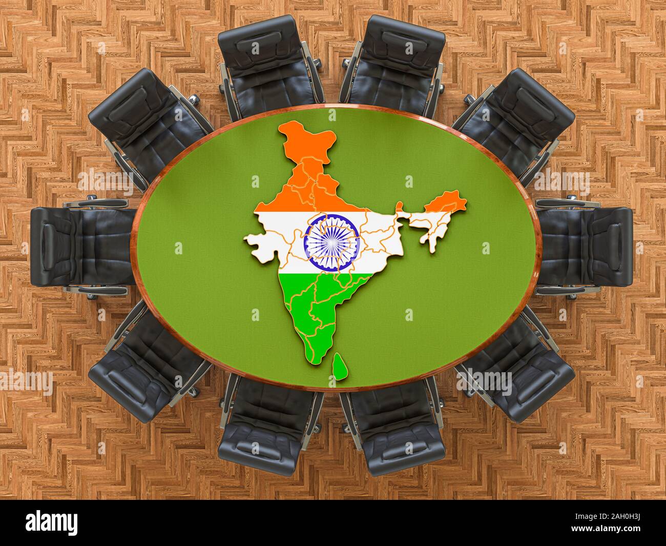 Die indische Regierung treffen. Karte von Indien auf dem runden Tisch, 3D-Rendering Stockfoto
