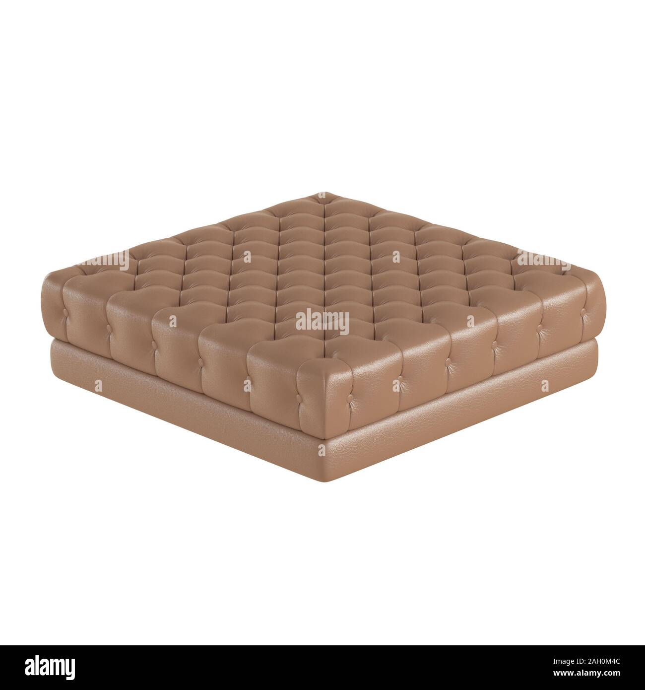 Platz gestepptem Leder Hocker auf einem weißen Hintergrund. 3D-Rendering Stockfoto