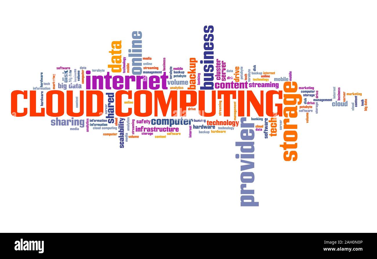 Cloud Computing text Anmeldung freigegebenen Systemressourcen Konzept. Wort Wolke. Stockfoto