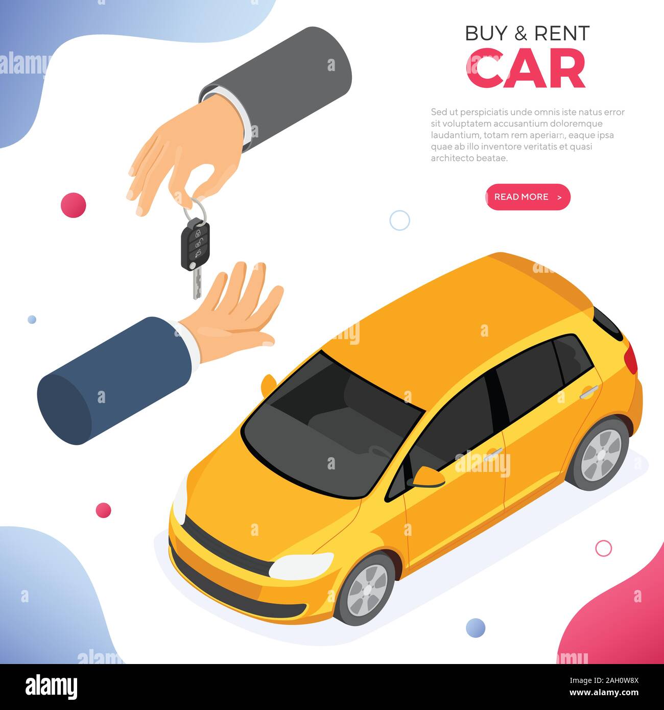 Kauf, Car Sharing oder ein Mietwagen. Stock Vektor