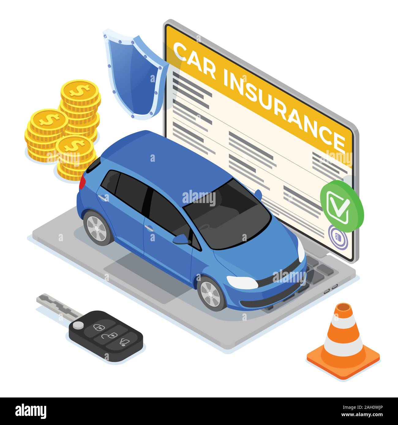 Online Auto Versicherung isometrische Konzept Stock Vektor