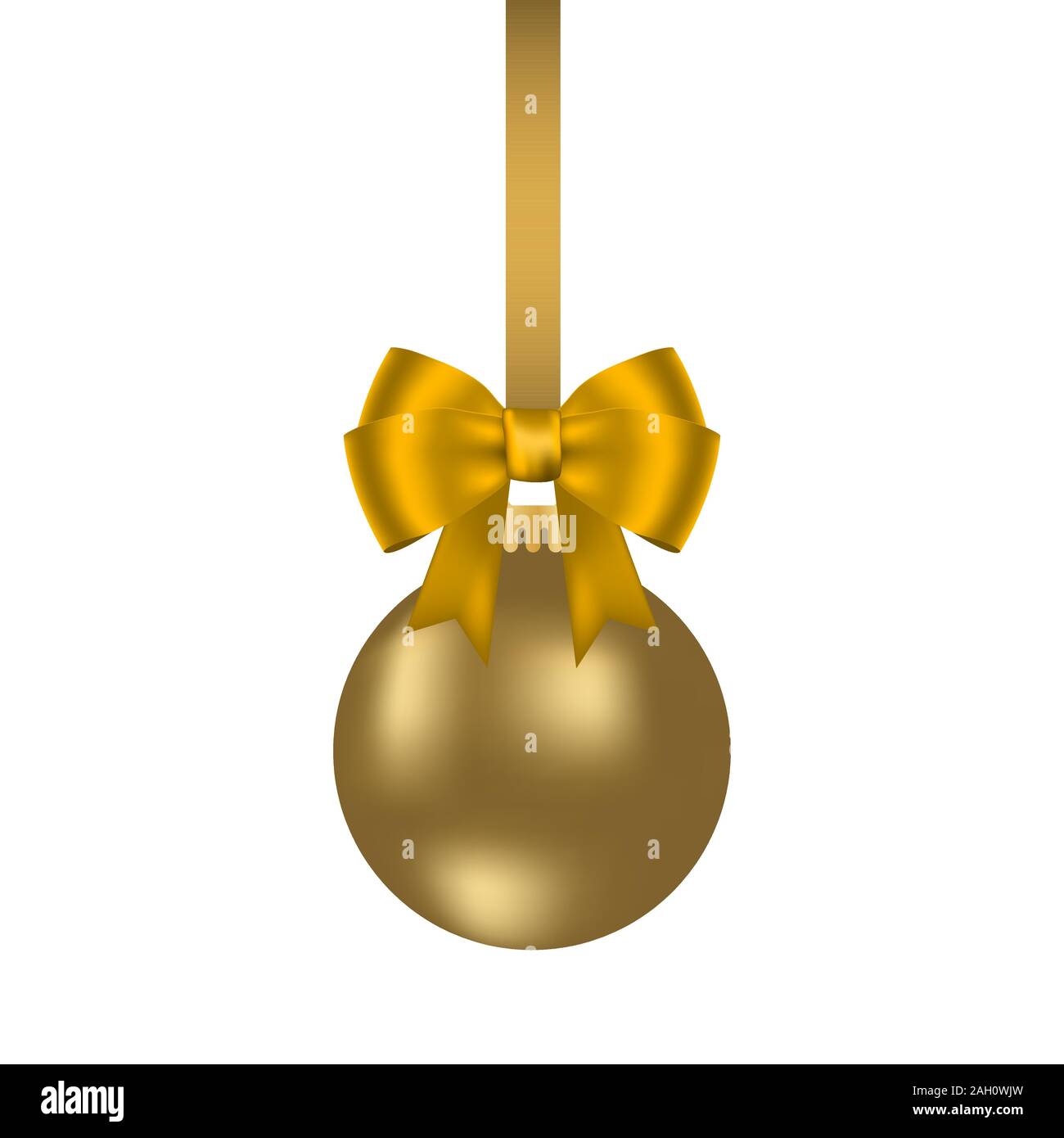Golden Christmas Ball auf ein Band mit einem schönen Bogen isoliert auf weißem Stock Vektor