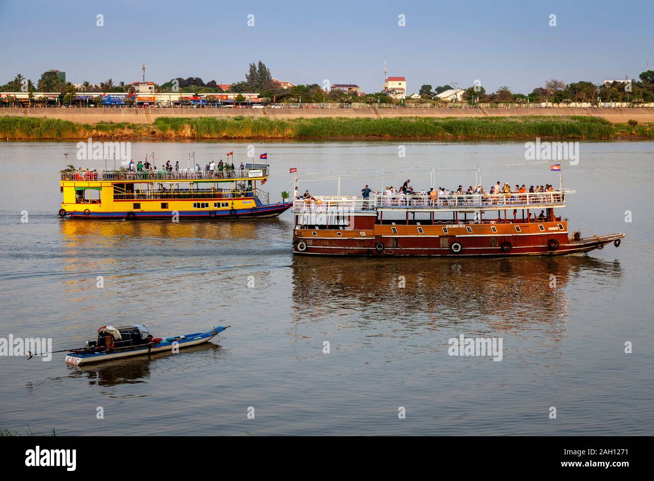 River Boat Kreuzfahrt auf dem Mekong Fluss, Phnom Penh, Kambodscha. Stockfoto