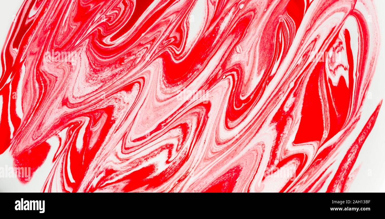 Marmor und Flüssigkeit abstrakt Hintergrund mit Öl Malerei, rote und weiße Farbe Stockfoto