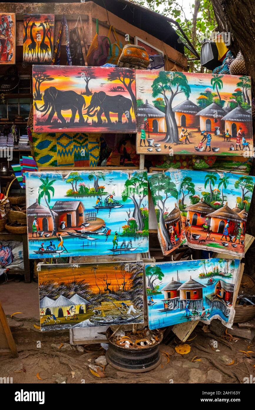 Benin, Cotonou, Markt, afrikanisches Kunsthandwerk, Malerei, afrikanische Kultur, Stockfoto