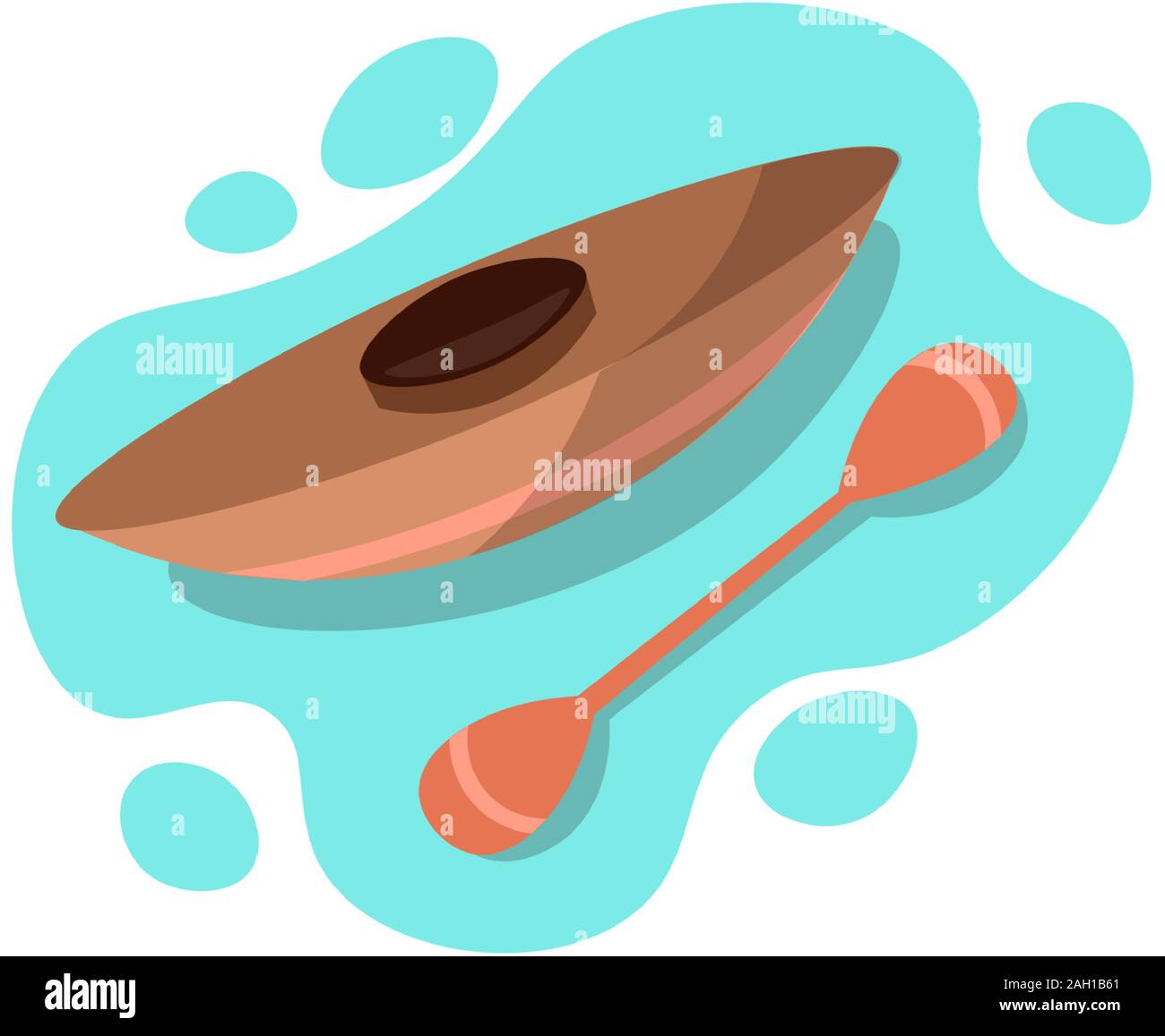 Rudern Race Boot für eine Person. Kajak Fahrt in blaue Wasser, Vector Illustration. Kanu mit Paddel im Wasser, Vektor icon Stock Vektor