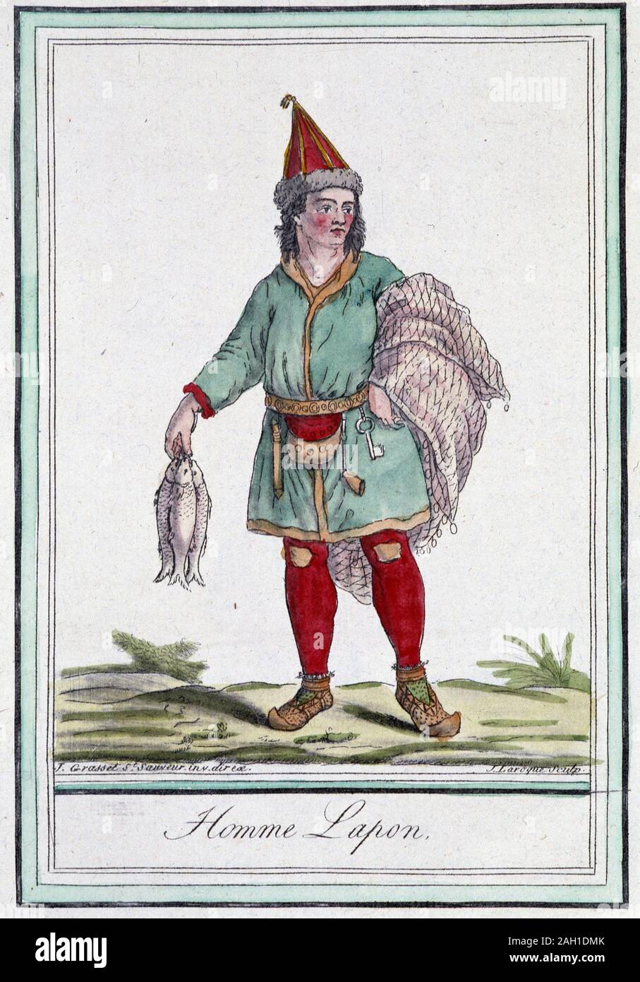 Homme lapon - in 'Encyclopedie de Voyages' par Grasset Saint Sauveur Paris 1796, Ed. Stockfoto