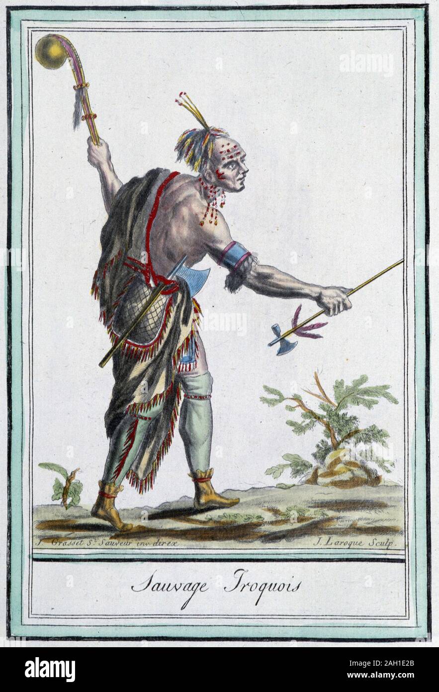 Sauvage irokesen - in 'Encyclopedie de Voyages' par Grasset St Sauveur, Paris, 1796. Stockfoto