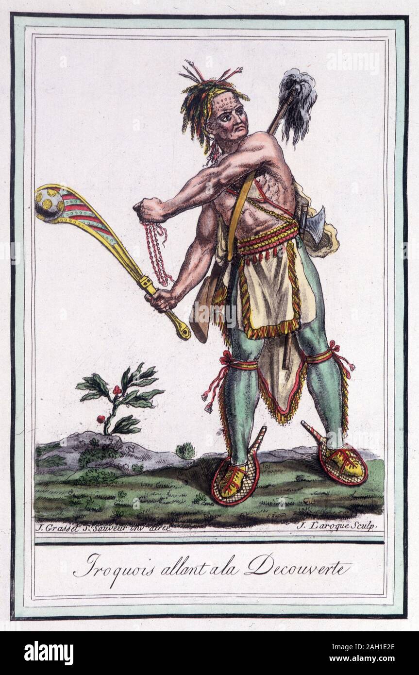 Irokesen' allant a la Decouverte' - in 'Encyclopedie de Voyages' par Grasset St Sauveur, Paris, 1796. Stockfoto