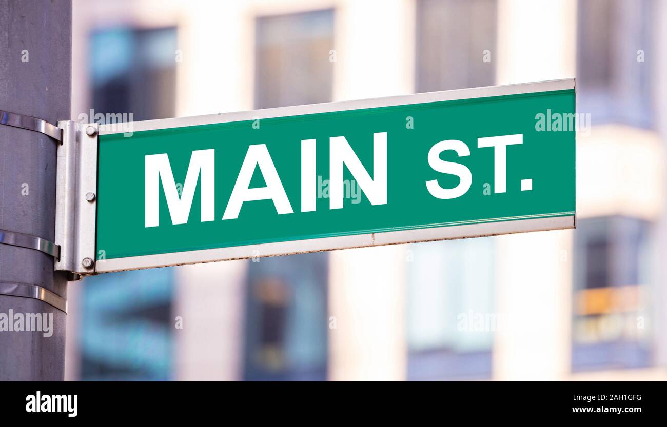 Main Street, City Centre downtown, grüne Farbe, Blur Hochhäusern Hintergrund Stockfoto