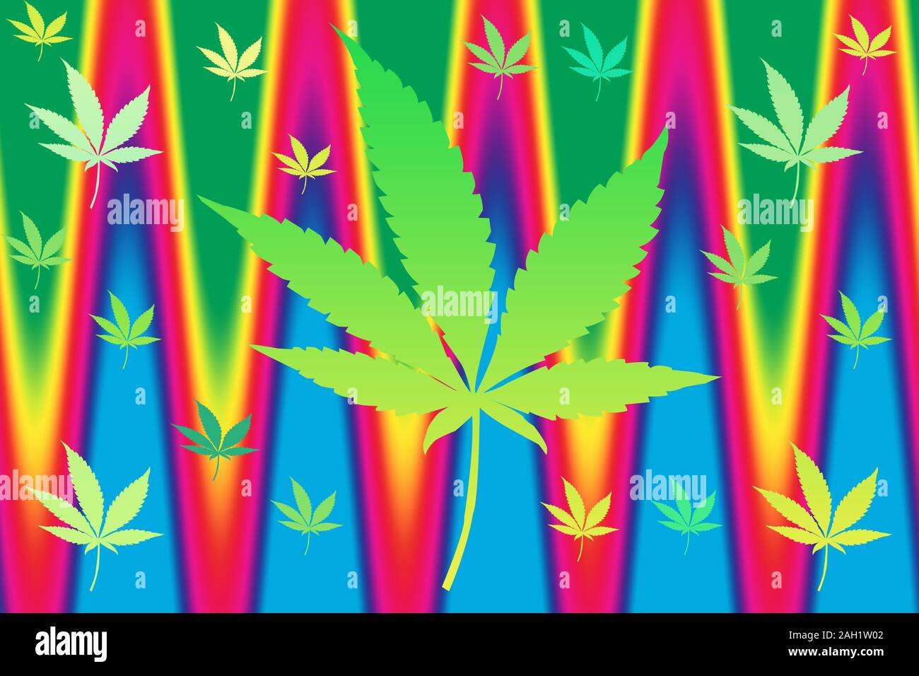 Eine abstrakte psychedelischen Cannabis leaf Hintergrundbild. Stockfoto