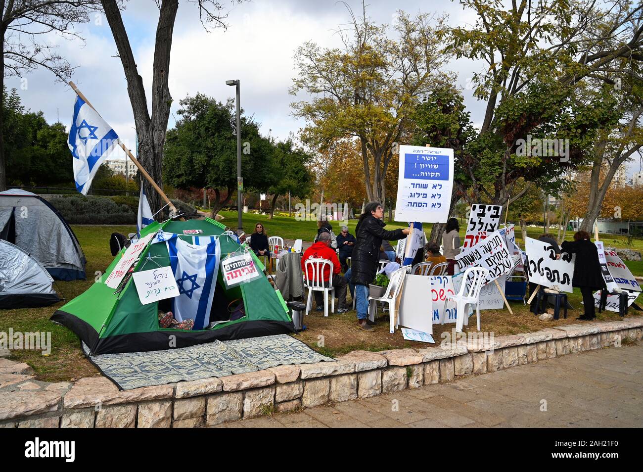 Protest gegen Premierminister Benjamin Netanjahu Stockfoto