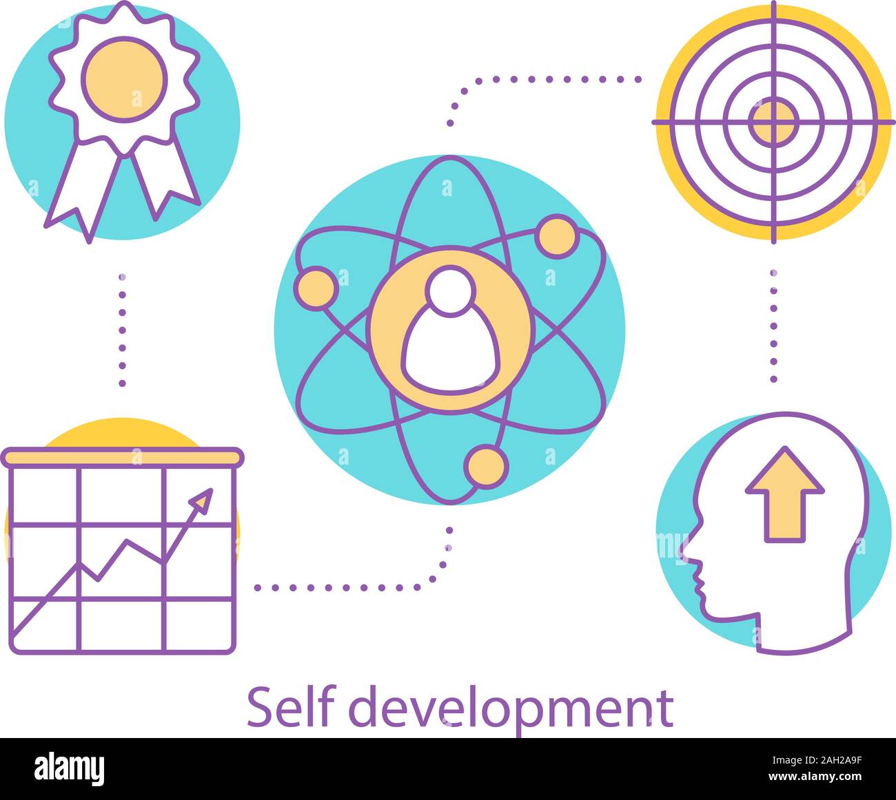 Selbst Entwicklungskonzept Symbol. Persönliches Wachstum Idee dünne Linie Abbildung. Fähigkeiten verbessern. Ziel zu erreichen. Vektor isoliert Maßbild Stock Vektor