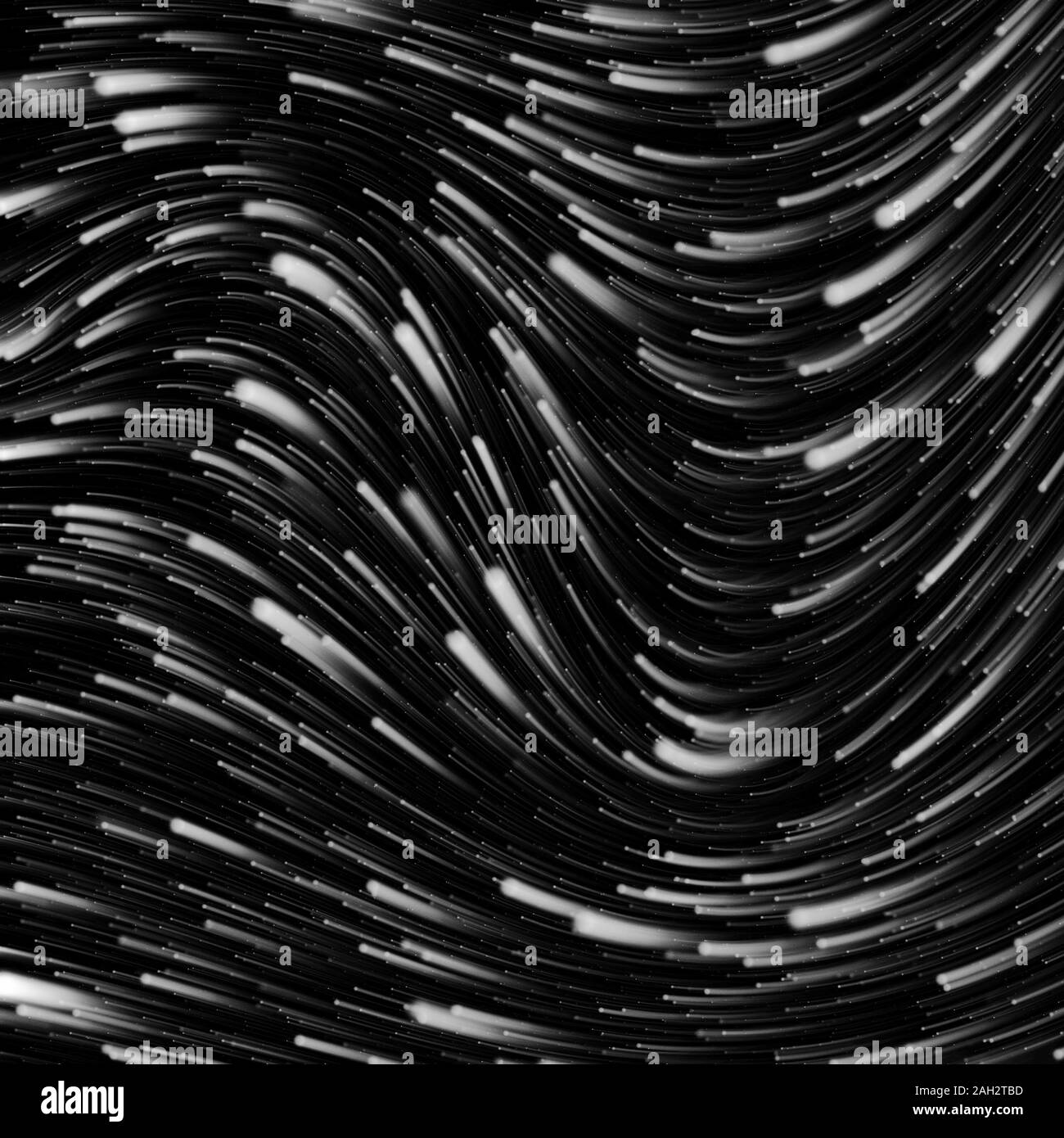 Abstrakte Strömung von Teilchen im Raum, die in Form von Wellen im Meer. Schwarze und weiße Overlay Schicht für Ihr Design. Raum oder wissenschaftliche Illustration. Stockfoto