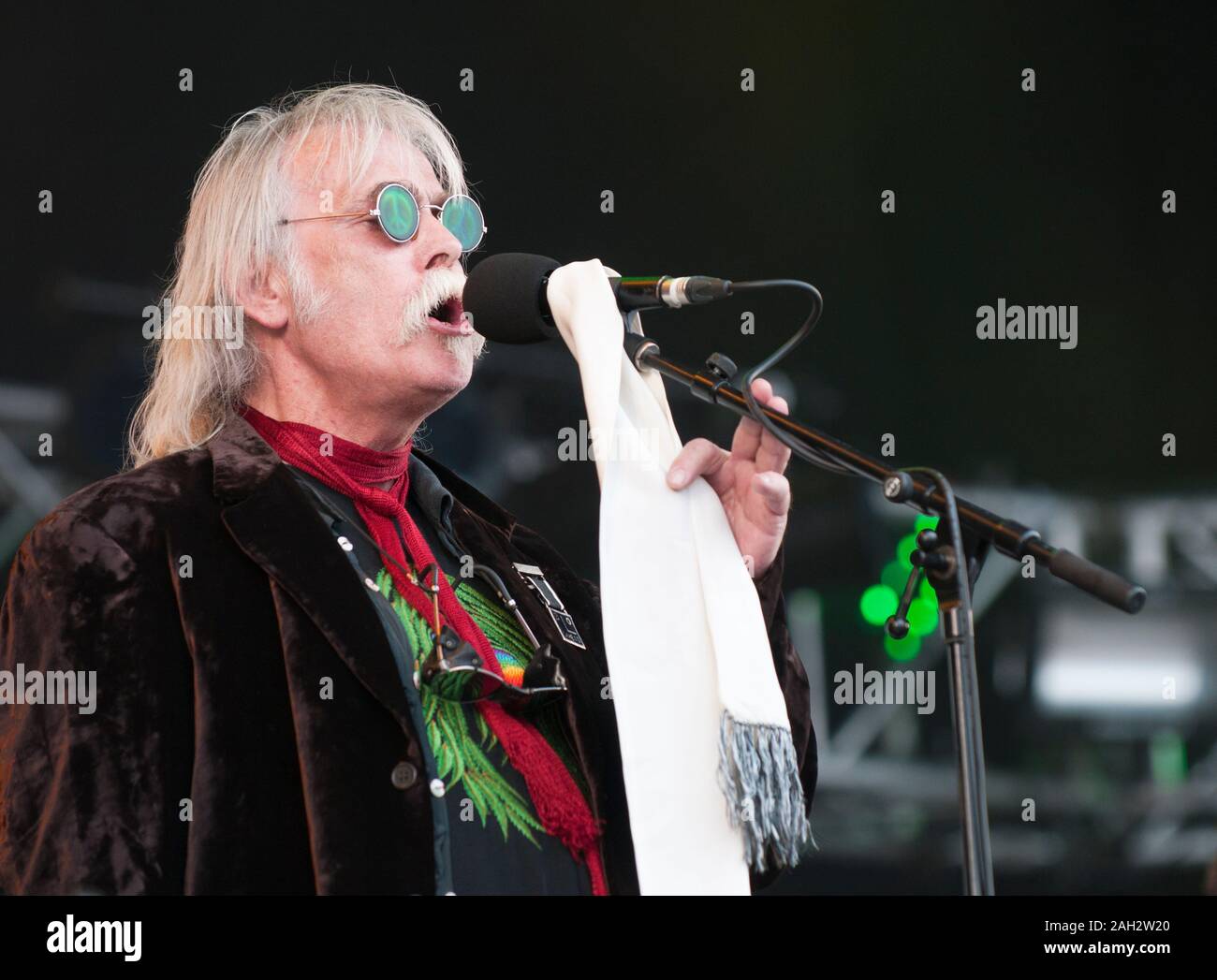 Sänger, Derek Hussey Der blockheads durchführen bei Fairport in Cropredy Festival, UK, 13/8/11. Stockfoto