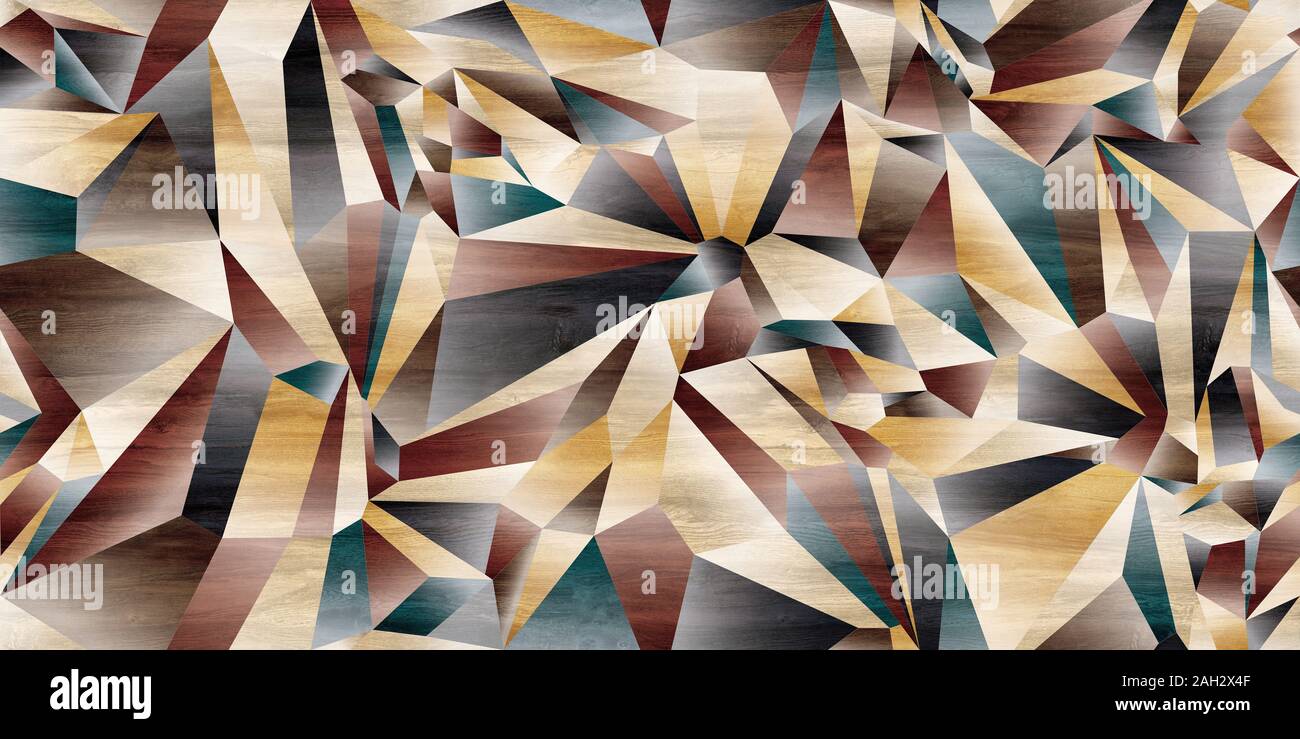 Abstrakte innere hölzerne Wand mit polygonalen Muster 3D-Hintergrund Stockfoto