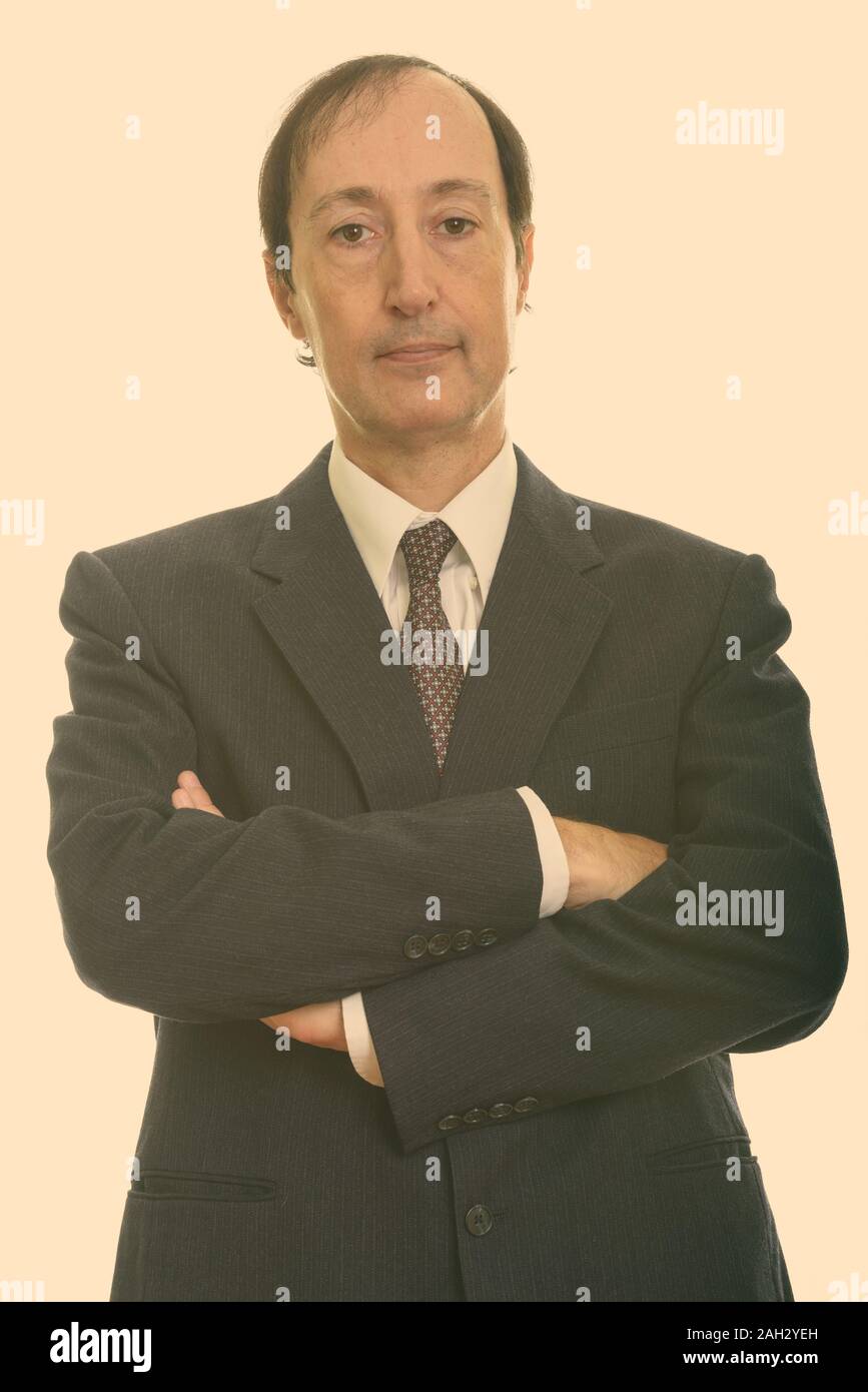 Studio geschossen von reifer Mann vor weißem Hintergrund Stockfoto
